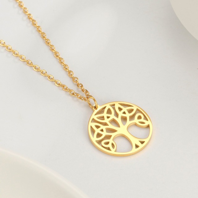 Naszyjnik ze stali nierdzewnej z wisiorkiem w kształcie gorącego drzewa życia i kryształem - piękna biżuteria dla eleganckich kobiet i dziewcząt - Wianko - 5