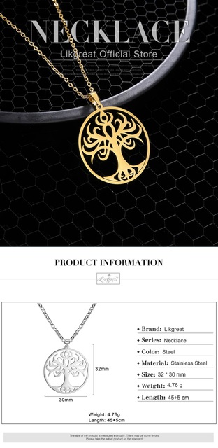 Naszyjnik ze stali nierdzewnej z wisiorkiem w kształcie gorącego drzewa życia i kryształem - piękna biżuteria dla eleganckich kobiet i dziewcząt - Wianko - 1