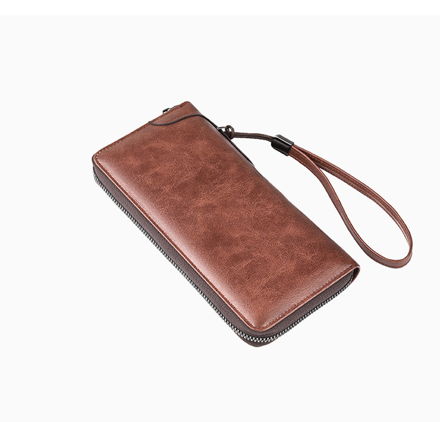 Męski portfel skórzany RFID z blokadą, podłużny zamek błyskawiczny, etui na karty kredytowe i wizytówki, torba na telefon komórkowy - Wianko - 16