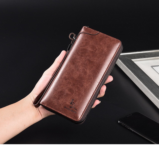 Męski portfel skórzany RFID z blokadą, podłużny zamek błyskawiczny, etui na karty kredytowe i wizytówki, torba na telefon komórkowy - Wianko - 11