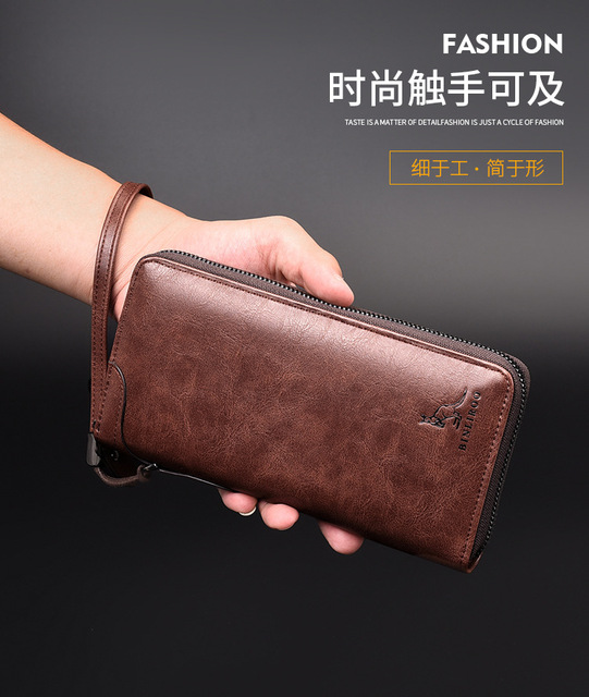 Męski portfel skórzany RFID z blokadą, podłużny zamek błyskawiczny, etui na karty kredytowe i wizytówki, torba na telefon komórkowy - Wianko - 5