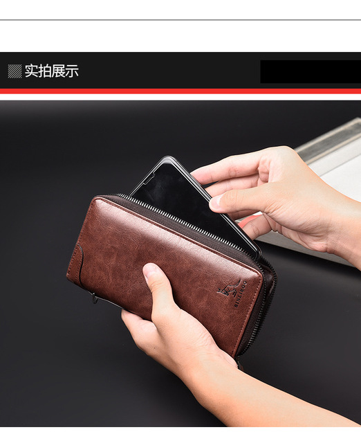 Męski portfel skórzany RFID z blokadą, podłużny zamek błyskawiczny, etui na karty kredytowe i wizytówki, torba na telefon komórkowy - Wianko - 10