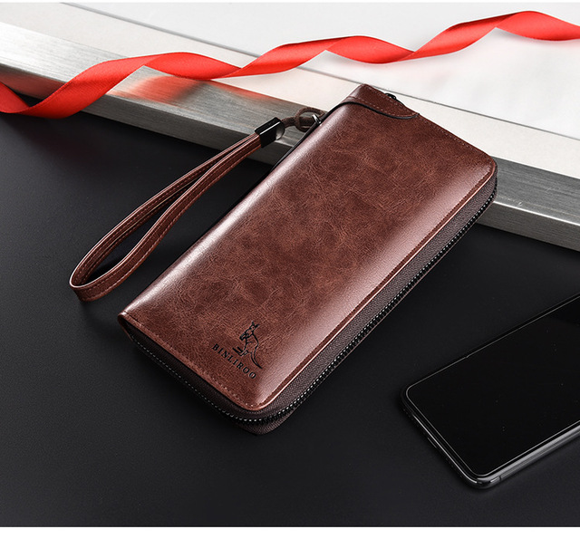 Męski portfel skórzany RFID z blokadą, podłużny zamek błyskawiczny, etui na karty kredytowe i wizytówki, torba na telefon komórkowy - Wianko - 12
