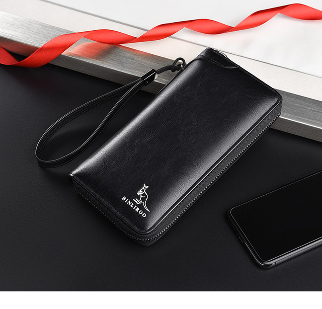 Męski portfel skórzany RFID z blokadą, podłużny zamek błyskawiczny, etui na karty kredytowe i wizytówki, torba na telefon komórkowy - Wianko - 13