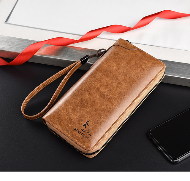 Męski portfel skórzany RFID z blokadą, podłużny zamek błyskawiczny, etui na karty kredytowe i wizytówki, torba na telefon komórkowy - Wianko - 14