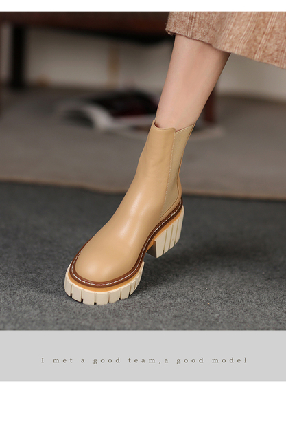 Buty do kostki dla kobiet z naturalnej skóry, formowane dno, jesień i zima, 22-24.5cm, 2 kolory - Wianko - 8