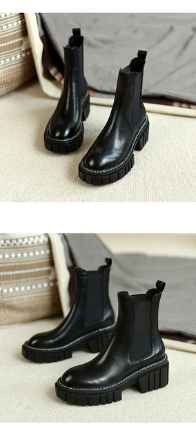 Buty do kostki dla kobiet z naturalnej skóry, formowane dno, jesień i zima, 22-24.5cm, 2 kolory - Wianko - 17