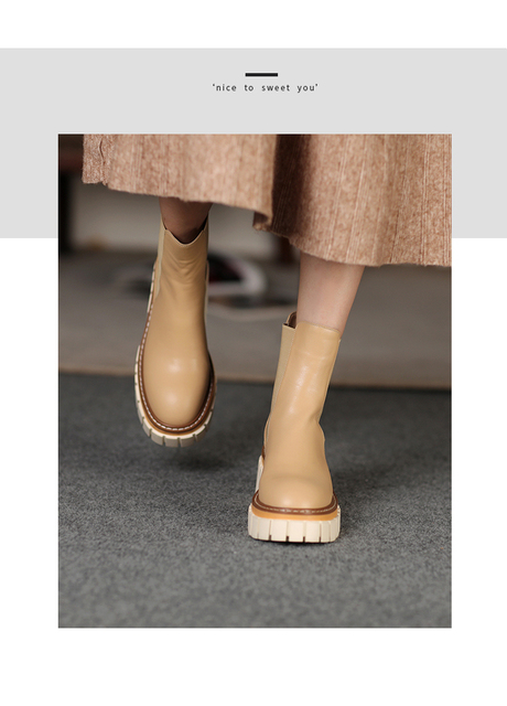 Buty do kostki dla kobiet z naturalnej skóry, formowane dno, jesień i zima, 22-24.5cm, 2 kolory - Wianko - 5