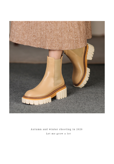 Buty do kostki dla kobiet z naturalnej skóry, formowane dno, jesień i zima, 22-24.5cm, 2 kolory - Wianko - 7