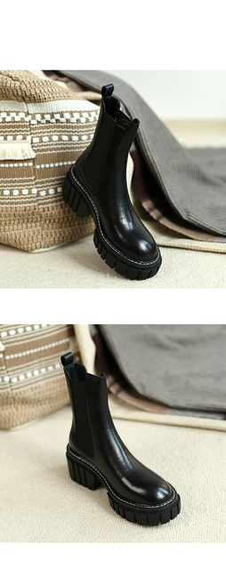 Buty do kostki dla kobiet z naturalnej skóry, formowane dno, jesień i zima, 22-24.5cm, 2 kolory - Wianko - 18