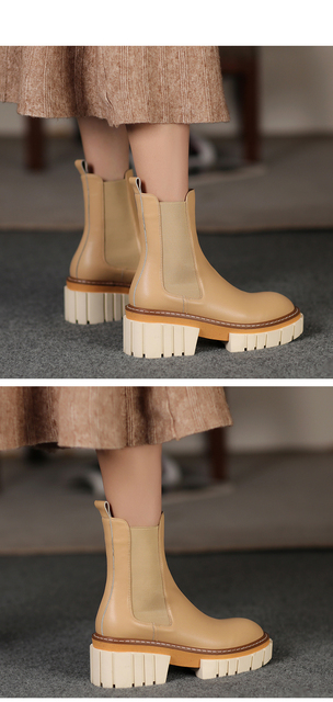 Buty do kostki dla kobiet z naturalnej skóry, formowane dno, jesień i zima, 22-24.5cm, 2 kolory - Wianko - 9
