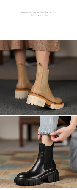 Buty do kostki dla kobiet z naturalnej skóry, formowane dno, jesień i zima, 22-24.5cm, 2 kolory - Wianko - 10