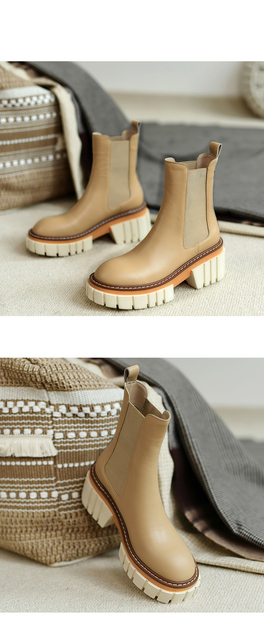 Buty do kostki dla kobiet z naturalnej skóry, formowane dno, jesień i zima, 22-24.5cm, 2 kolory - Wianko - 19
