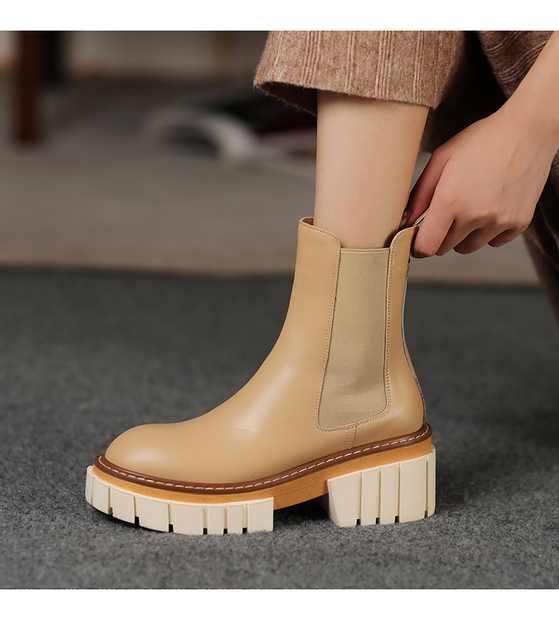 Buty do kostki dla kobiet z naturalnej skóry, formowane dno, jesień i zima, 22-24.5cm, 2 kolory - Wianko - 3
