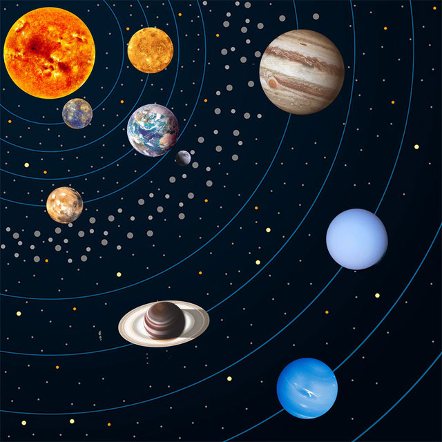 Naklejki ścienne: Świecące naklejki Dziewięć planet układu słonecznego, Ziemia i świecący Księżyc - dekoracja sypialni, salonu czy pokoju dziecięcego - Wianko - 12