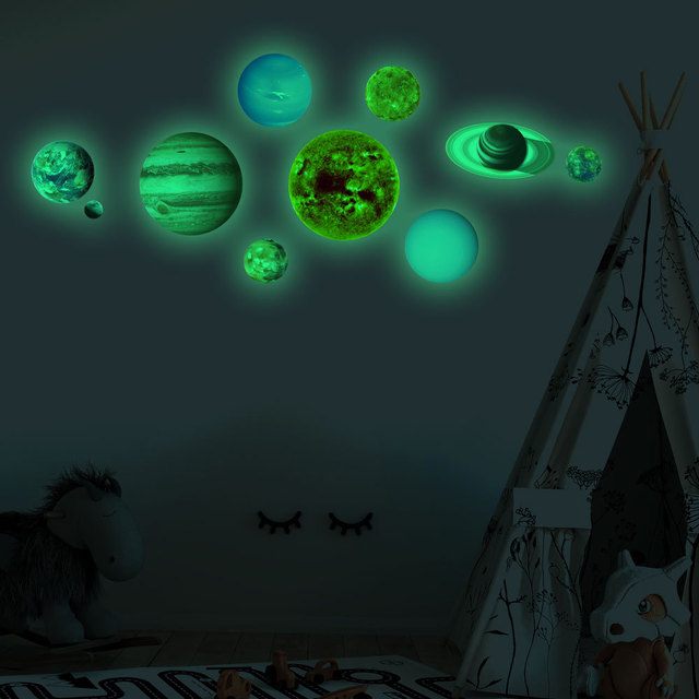 Naklejki ścienne: Świecące naklejki Dziewięć planet układu słonecznego, Ziemia i świecący Księżyc - dekoracja sypialni, salonu czy pokoju dziecięcego - Wianko - 7