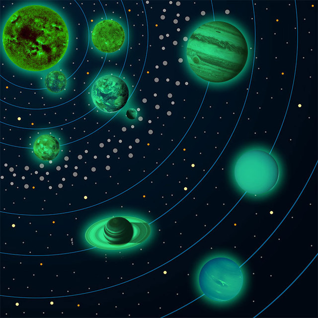 Naklejki ścienne: Świecące naklejki Dziewięć planet układu słonecznego, Ziemia i świecący Księżyc - dekoracja sypialni, salonu czy pokoju dziecięcego - Wianko - 13