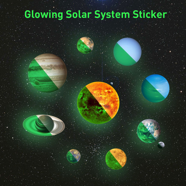 Naklejki ścienne: Świecące naklejki Dziewięć planet układu słonecznego, Ziemia i świecący Księżyc - dekoracja sypialni, salonu czy pokoju dziecięcego - Wianko - 15