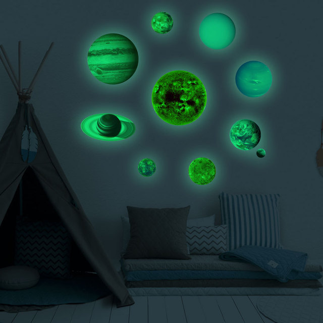 Naklejki ścienne: Świecące naklejki Dziewięć planet układu słonecznego, Ziemia i świecący Księżyc - dekoracja sypialni, salonu czy pokoju dziecięcego - Wianko - 9