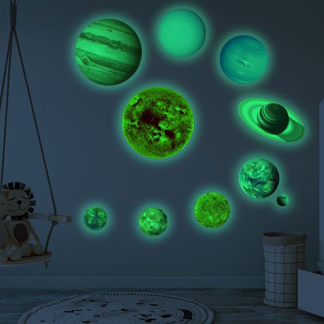 Naklejki ścienne: Świecące naklejki Dziewięć planet układu słonecznego, Ziemia i świecący Księżyc - dekoracja sypialni, salonu czy pokoju dziecięcego - Wianko - 11