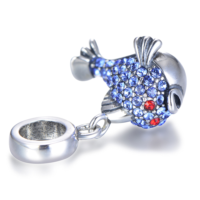 Autentyczna, srebrna zawieszka w kształcie rybki z paciorkami z 925 Sterling Silver - biżuteria DIY GW moda zwierzęca - Wianko - 6