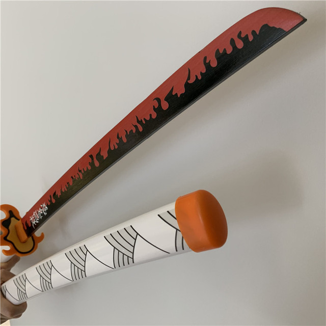Miecz Ninja Rengoku Kyoujurou z Demon Slayer Kimetsu nie Yaiba - Prop zabawkowy 1:1, biały ogień, drewno, 80cm - Wianko - 14