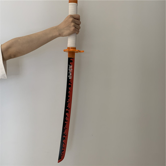 Miecz Ninja Rengoku Kyoujurou z Demon Slayer Kimetsu nie Yaiba - Prop zabawkowy 1:1, biały ogień, drewno, 80cm - Wianko - 18
