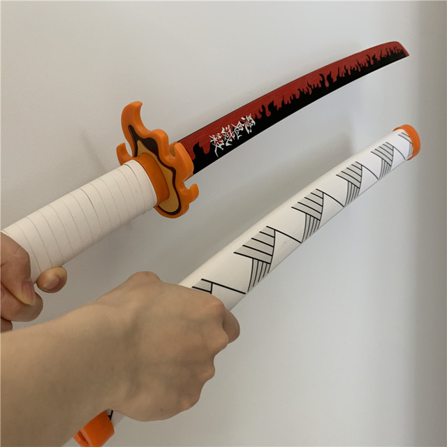 Miecz Ninja Rengoku Kyoujurou z Demon Slayer Kimetsu nie Yaiba - Prop zabawkowy 1:1, biały ogień, drewno, 80cm - Wianko - 13