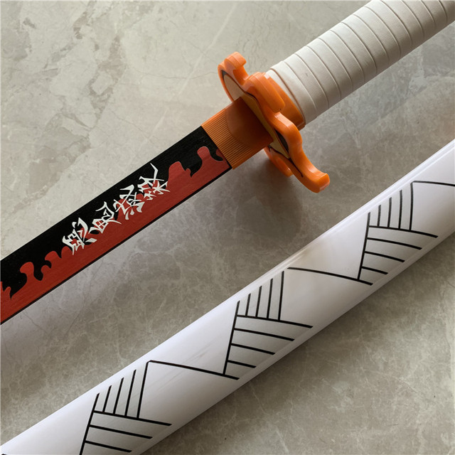 Miecz Ninja Rengoku Kyoujurou z Demon Slayer Kimetsu nie Yaiba - Prop zabawkowy 1:1, biały ogień, drewno, 80cm - Wianko - 7