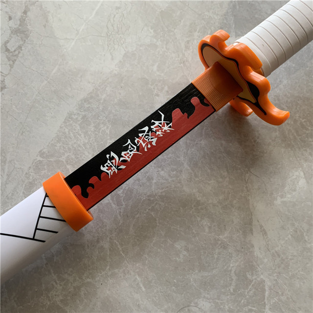 Miecz Ninja Rengoku Kyoujurou z Demon Slayer Kimetsu nie Yaiba - Prop zabawkowy 1:1, biały ogień, drewno, 80cm - Wianko - 6