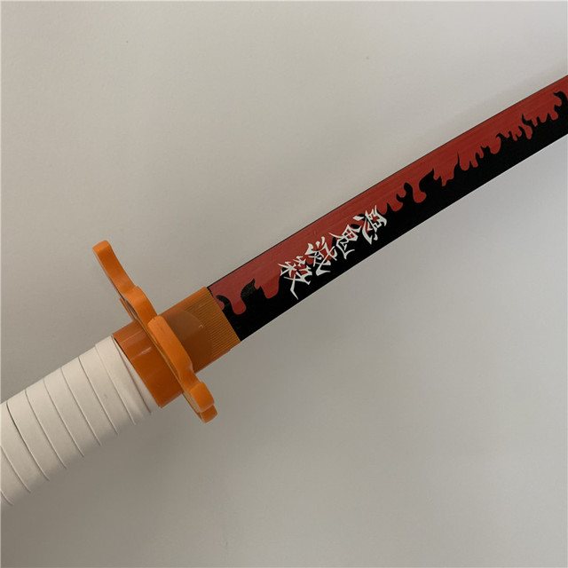 Miecz Ninja Rengoku Kyoujurou z Demon Slayer Kimetsu nie Yaiba - Prop zabawkowy 1:1, biały ogień, drewno, 80cm - Wianko - 17