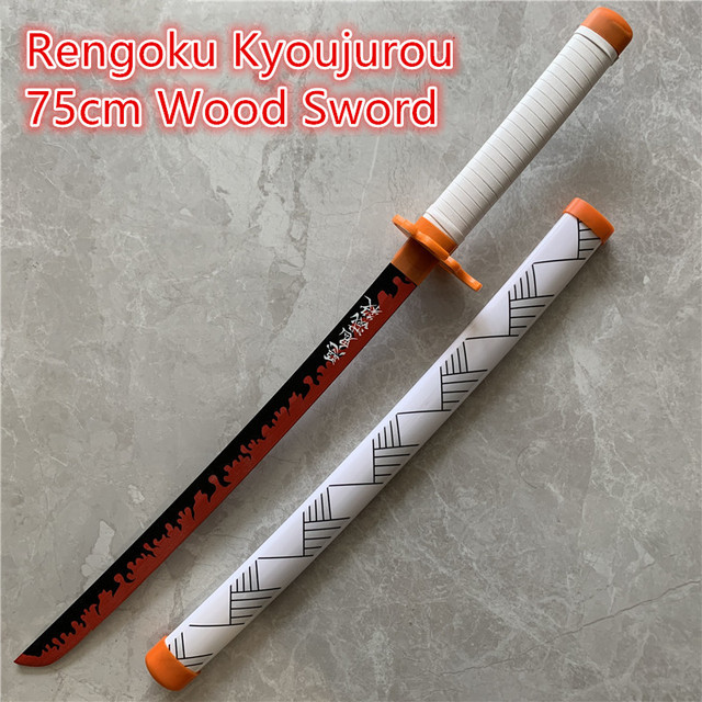 Miecz Ninja Rengoku Kyoujurou z Demon Slayer Kimetsu nie Yaiba - Prop zabawkowy 1:1, biały ogień, drewno, 80cm - Wianko - 2