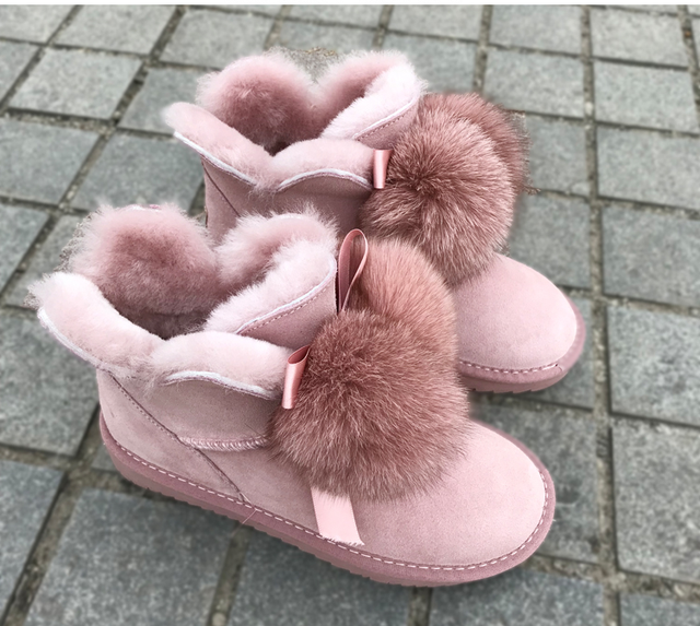 Zamszowe damskie płaskie zimowe buty do kostki na bazie naturalnej wełny wełnianej - krótkie, słodkie, z piłką, dostępne w rozmiarze 34 - Wianko - 5