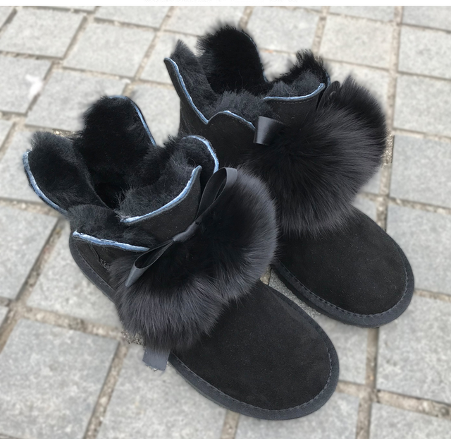 Zamszowe damskie płaskie zimowe buty do kostki na bazie naturalnej wełny wełnianej - krótkie, słodkie, z piłką, dostępne w rozmiarze 34 - Wianko - 10