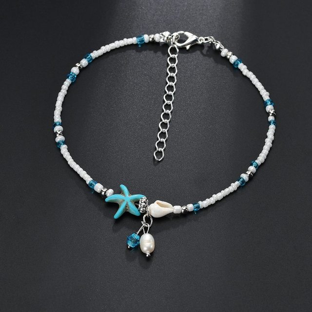 Bransoletka na stopę z koralikami imitującymi perełki - Moda rozgwiazda, handmade biżuteria Boho - Wianko - 5