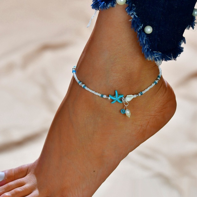 Bransoletka na stopę z koralikami imitującymi perełki - Moda rozgwiazda, handmade biżuteria Boho - Wianko - 3