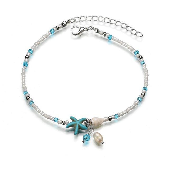 Bransoletka na stopę z koralikami imitującymi perełki - Moda rozgwiazda, handmade biżuteria Boho - Wianko - 2