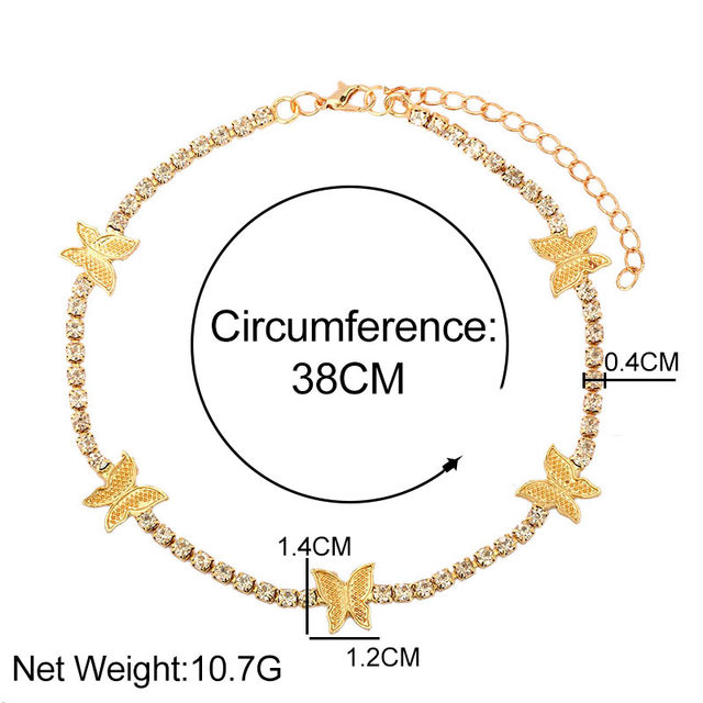 Śliczny naszyjnik łańcuszkowy z motywem motyla, pozłacany lub srebrny, z wisiorkiem w kształcie zwierzątka, zdobiony kryształkami Rhinestone - Wianko - 2