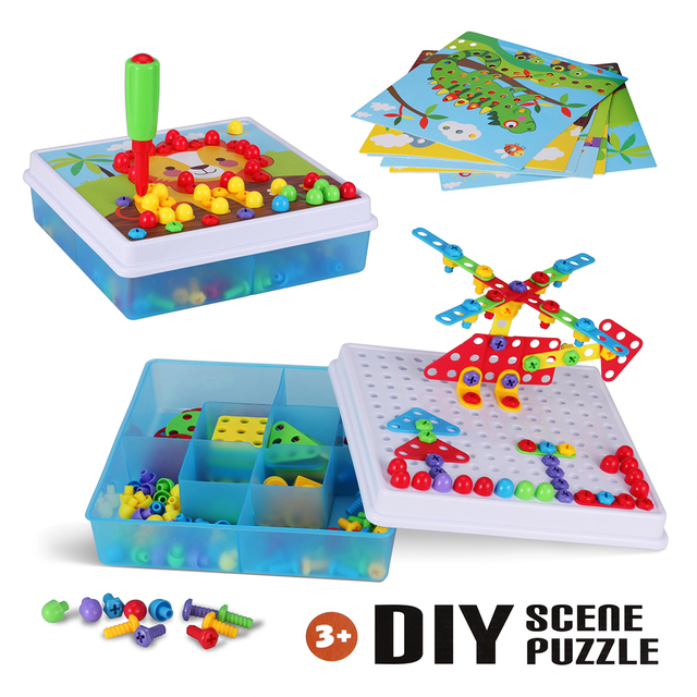 Kreatywna mozaika 3D na bazie klocków do skręcania - zestaw edukacyjny dla chłopców: Wiercenie śrubą, DIY, zabawki budowlane STEM - Wianko - 3