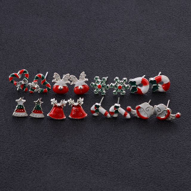 8 par ozdobnych kolczyków bożonarodzeniowych dla dziewczynek w zestawie z kolczykami Mikołaja, idealne na prezenty - Wianko - 5