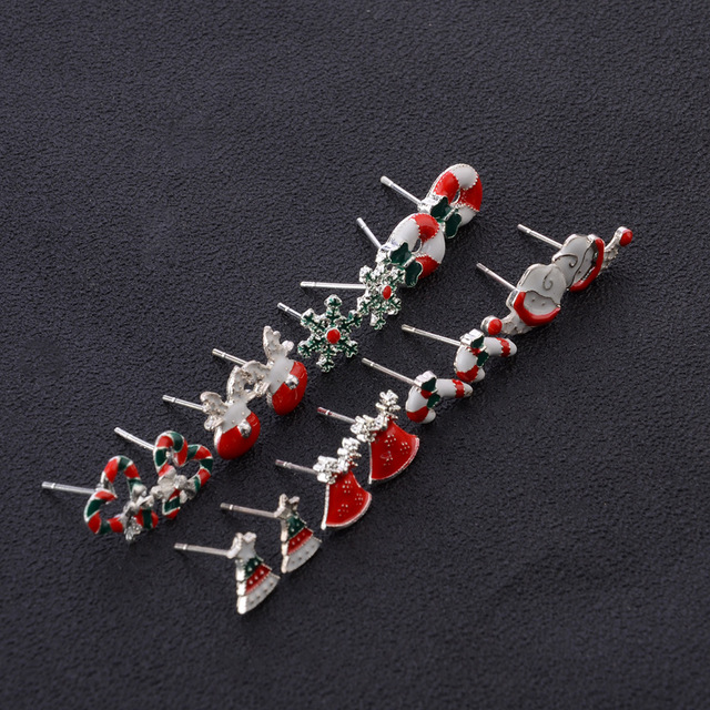 8 par ozdobnych kolczyków bożonarodzeniowych dla dziewczynek w zestawie z kolczykami Mikołaja, idealne na prezenty - Wianko - 6