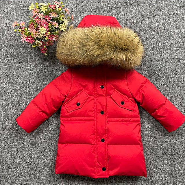 Długa kurtka puchowa dla dzieci 2-10 lat, zimowa, z kołnierzem z prawdziwego futra, grube ubranie narciarskie -30 stopni - Wianko - 11