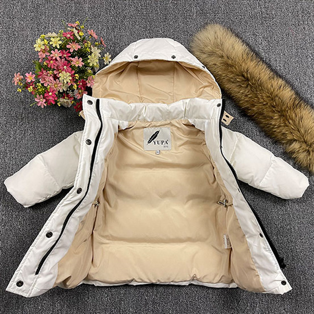 Długa kurtka puchowa dla dzieci 2-10 lat, zimowa, z kołnierzem z prawdziwego futra, grube ubranie narciarskie -30 stopni - Wianko - 6