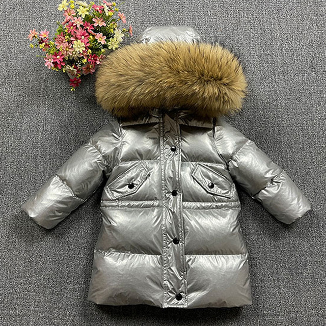 Długa kurtka puchowa dla dzieci 2-10 lat, zimowa, z kołnierzem z prawdziwego futra, grube ubranie narciarskie -30 stopni - Wianko - 15