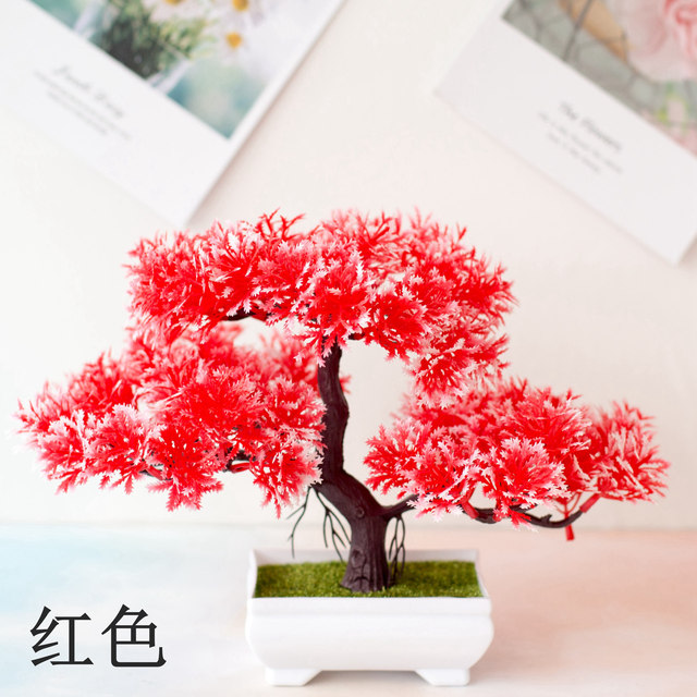 Czerwona sztuczna sosna perska - drzewo, trawa, piłka, kwiat eukaliptusa - Bonsai do dekoracji domu, sypialni, salonu - Wianko - 10
