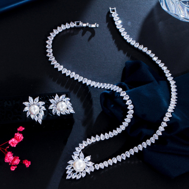 Elegancki naszyjnik ślubny z afrykańską cyrkonią w kształcie Marquise Cut i dużymi perłami - Wianko - 3