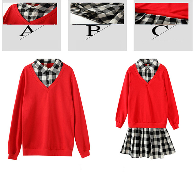 Pasujące rodzinne stroje: Czerwona dwuczęściowa sukienka dla mamy i córki oraz bluza dla taty i syna - wiosna/jesień moda - Wianko - 4
