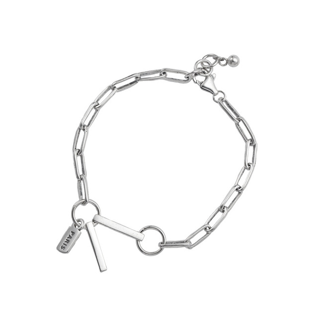 Bransoletka z grubym łańcuchem i ręcznie wykonanym niedźwiedziem Bunny Circle, z alfabetem, wykonana ze srebra 925 dla kobiet i mężczyzn - biżuteria srebrna S-B387 - Wianko - 2