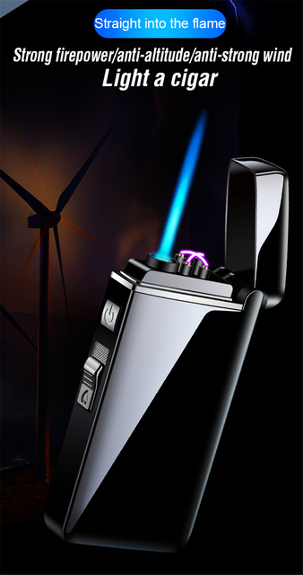 Metalowa zapalniczka Jet Turbo podwójnego łuku LED z możliwością ładowania przez USB, odporna na wiatr i elektryczna - Wianko - 3