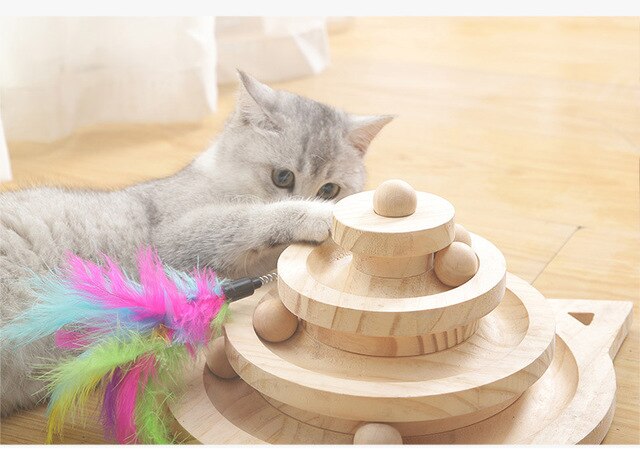 Zabawka dla kota - drewniana wieża z 3 poziomami, tunel, myszy i piłka - Wianko - 13